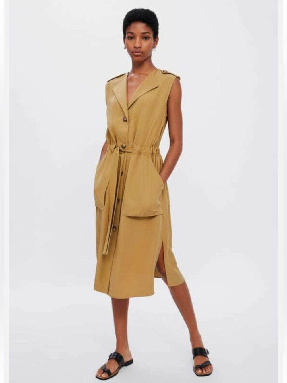 Zara Butterscotch Khaki Mustard Buttoned Waistcoat Small